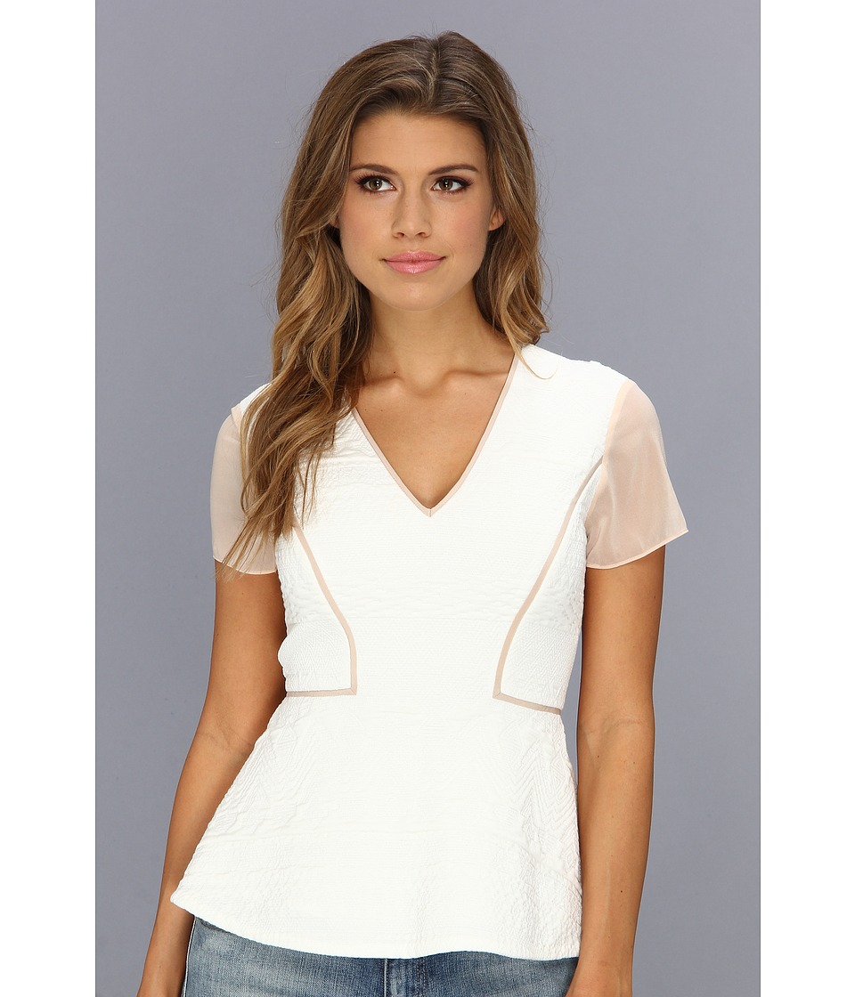 Rebecca Taylor Diamond Jacquard Peplum Womens Short Sleeve Pullover (White)