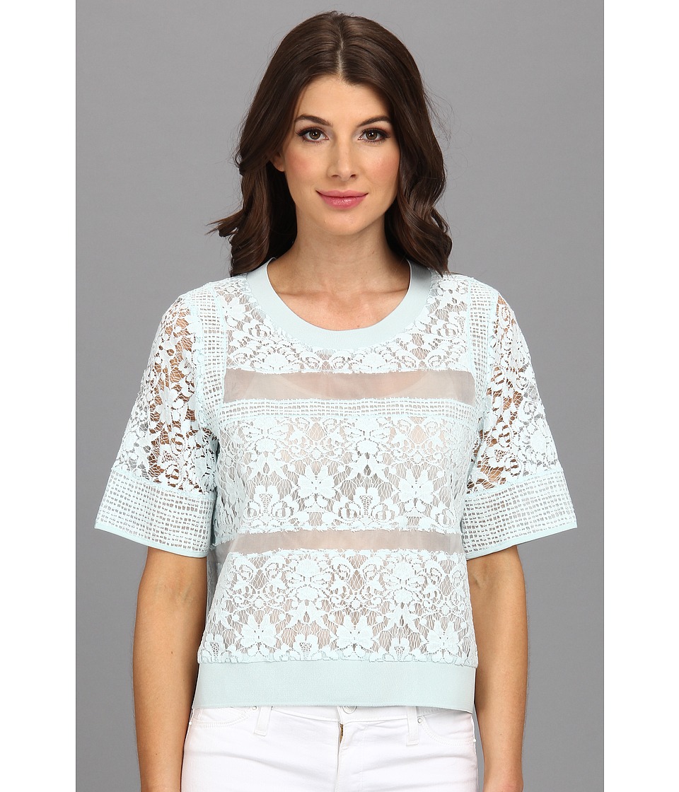 Rebecca Taylor S/S Patch Lace Top Womens Blouse (Blue)