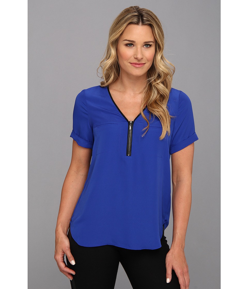 NYDJ Zip Front Top Womens Blouse (Blue)