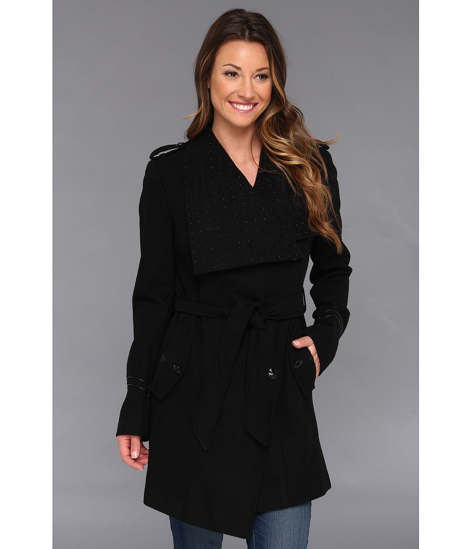 Sam Edelman Heat Sealed Studded Wool Wrap Coat Womens Coat (Black)
