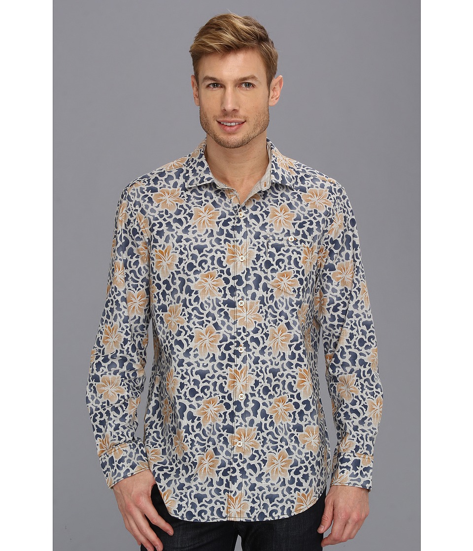 Tommy Bahama Denim Island Modern Fit Camo loha Print L/S Shirt Mens Long Sleeve Button Up (Blue)