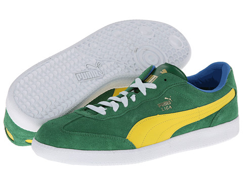 green and yellow puma suede