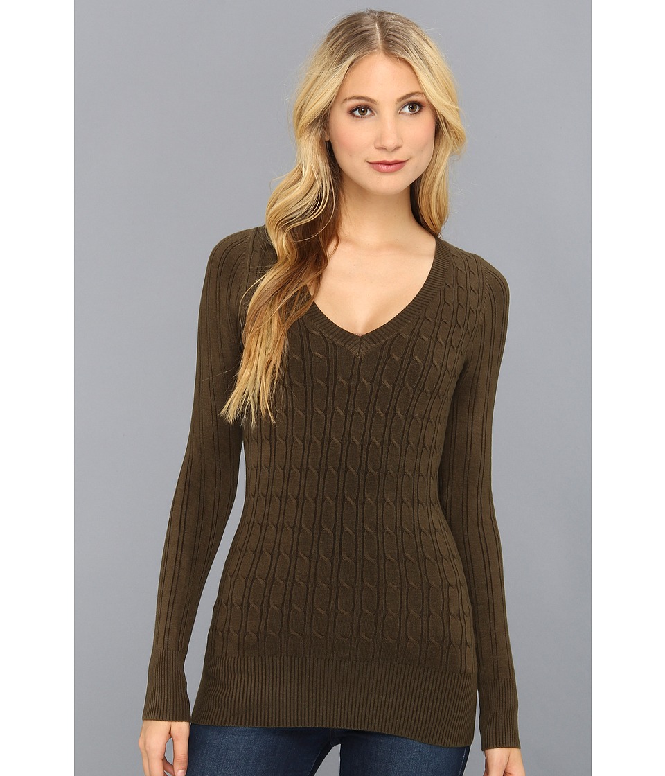 Gabriella Rocha Cable Knit Long Sleeve Sweater Womens Sweater (Olive)