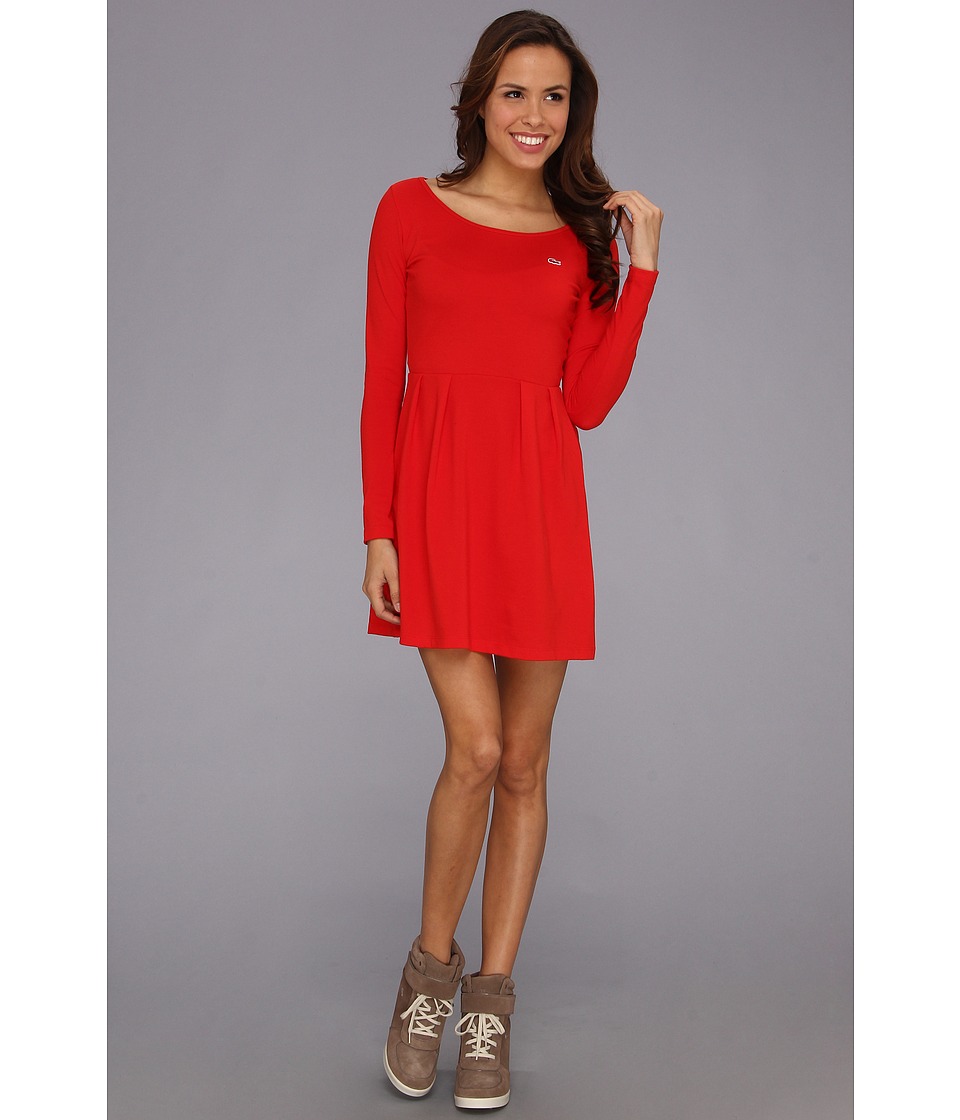 Lacoste LVE L/S Solid Scoopneck Dress Womens Dress (Red)