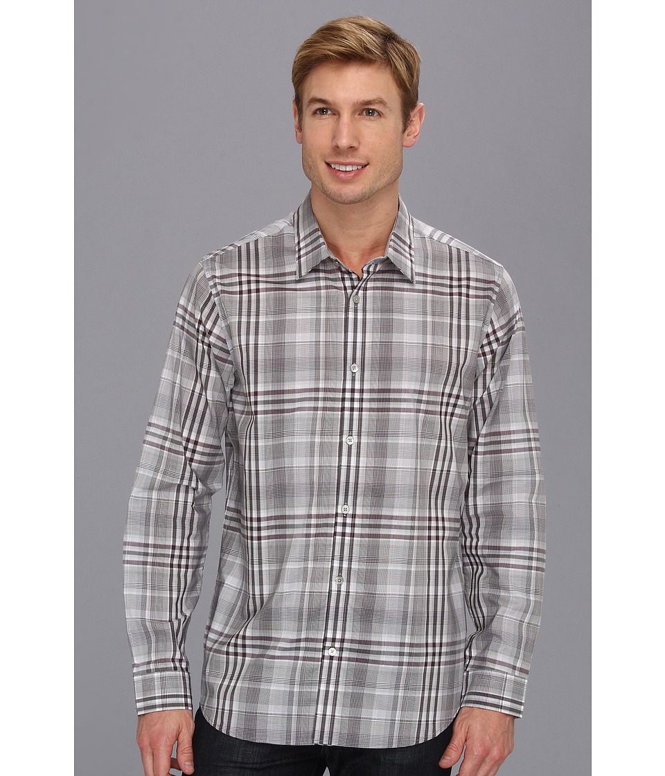 Calvin Klein YD Plaid L/S Shirt Mens Long Sleeve Button Up (Burgundy)
