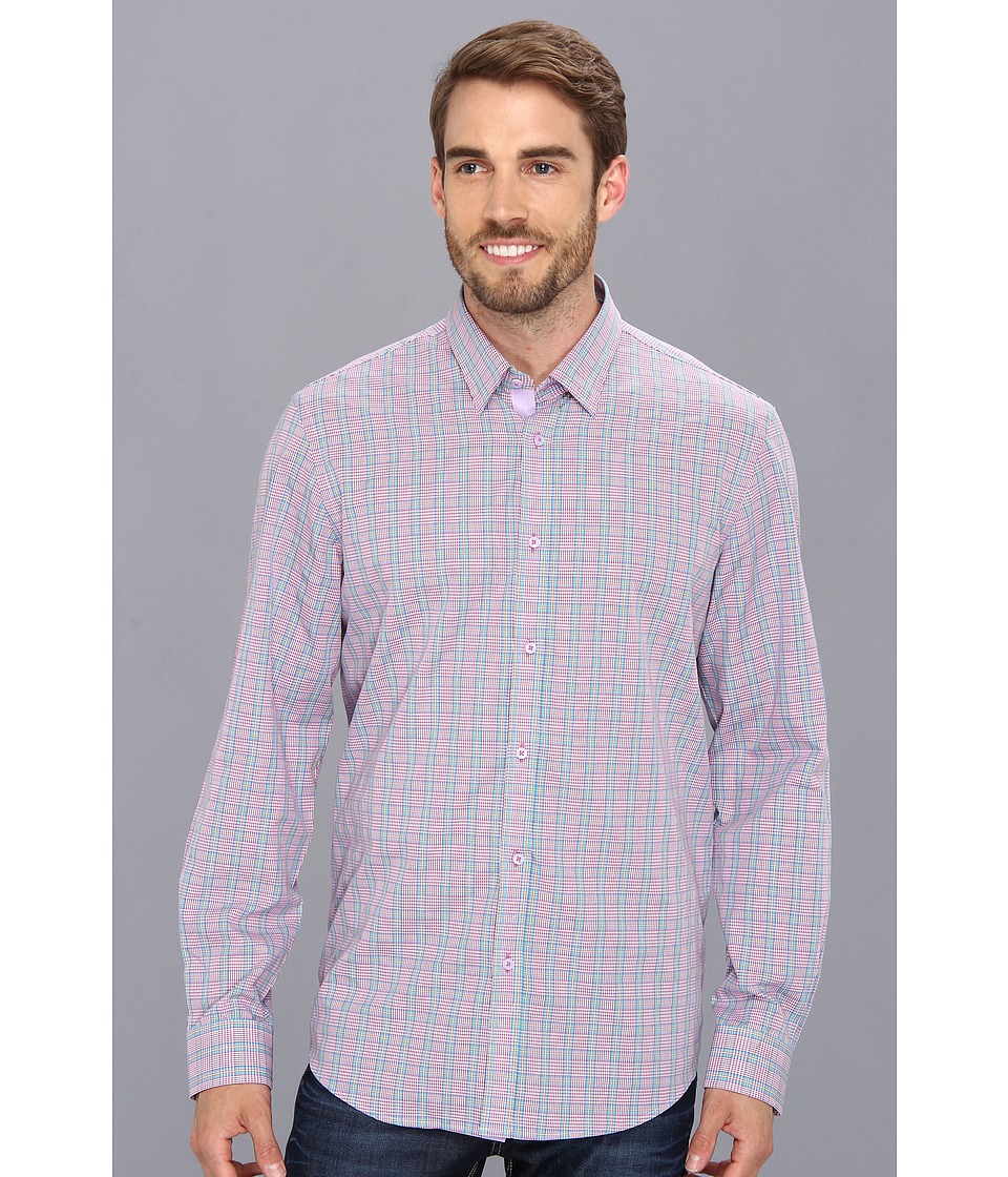 Report Collection L/S Plaid Shirt Mens Long Sleeve Button Up (Purple)