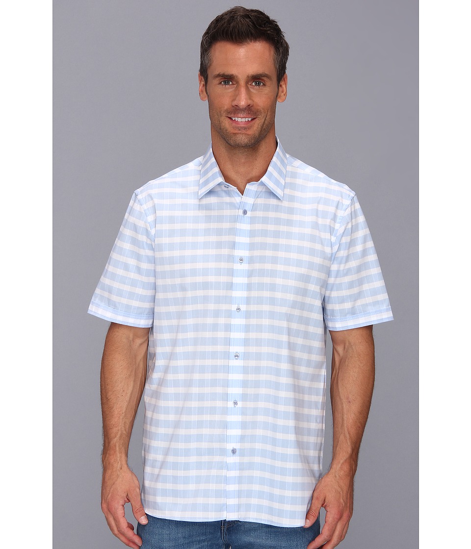 Report Collection S/S Big Gingham Shirt Mens Short Sleeve Button Up (Blue)