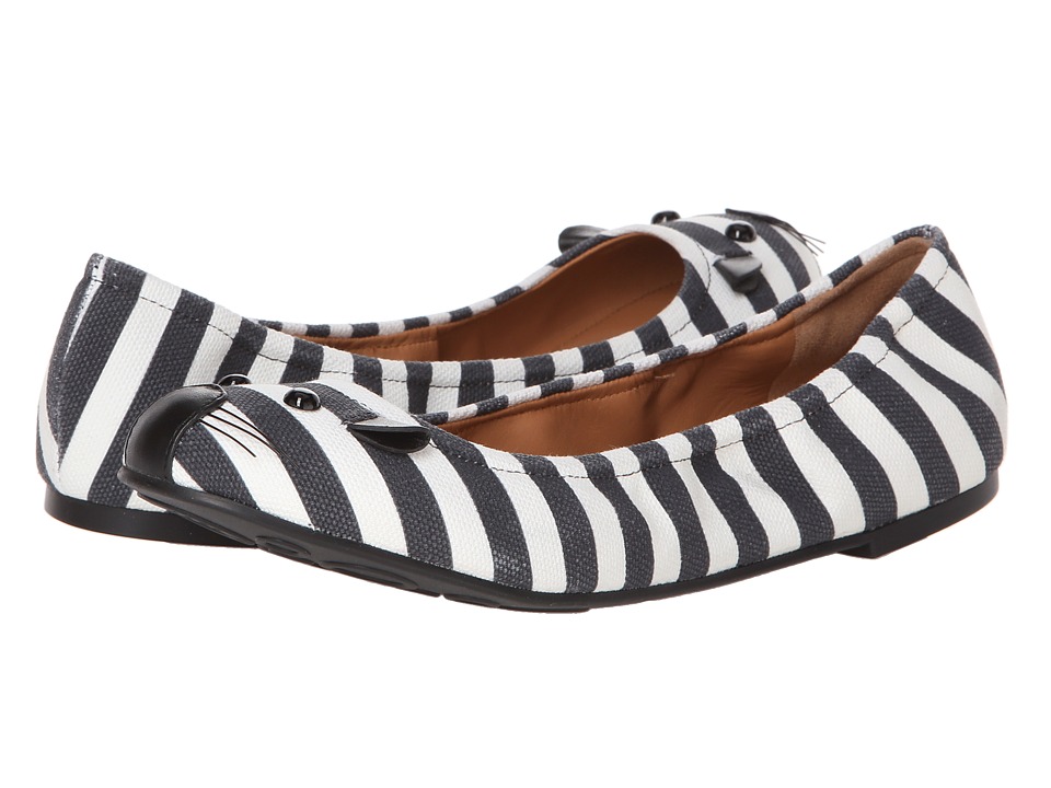 Marc by Marc Jacobs Striped Canvas Mouse Ballerina Womens Flat Shoes (Black)