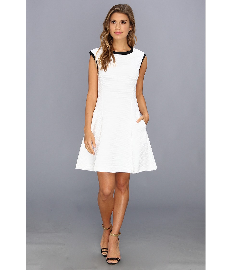 ABS Allen Schwartz Textured Fit and Flare Dress Womens Dress (White)