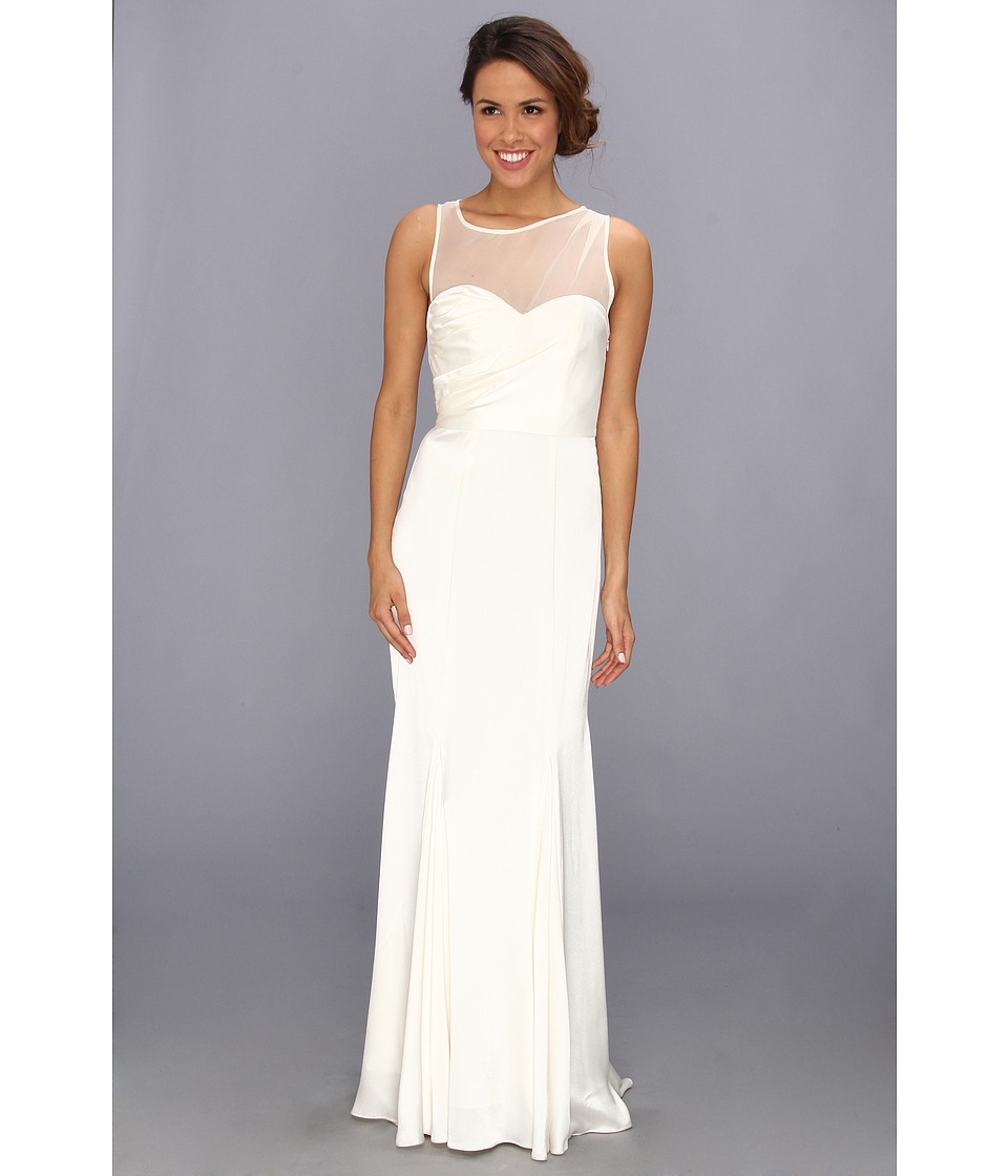ABS Allen Schwartz Sleeveless Gown w/ Shirred Bust and Shoulder Details Womens Dress (White)