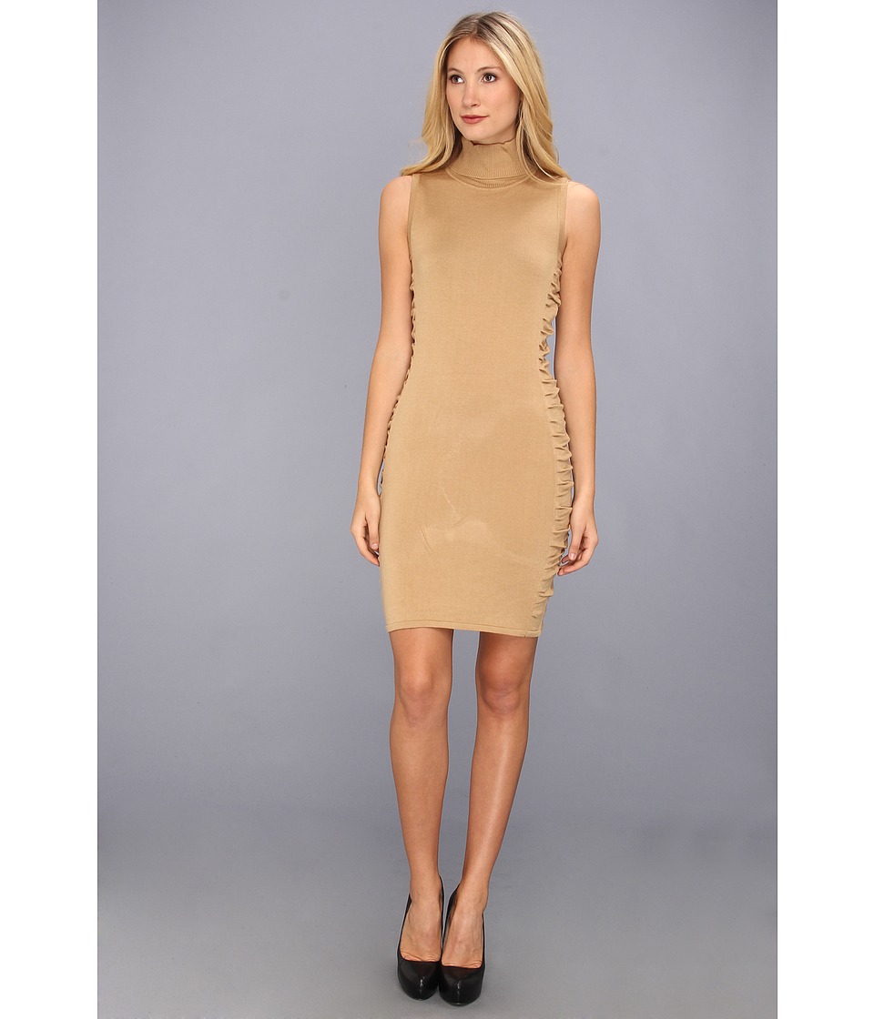 Calvin Klein Sleeveless Ruched Sweater Dress Womens Dress (Tan)