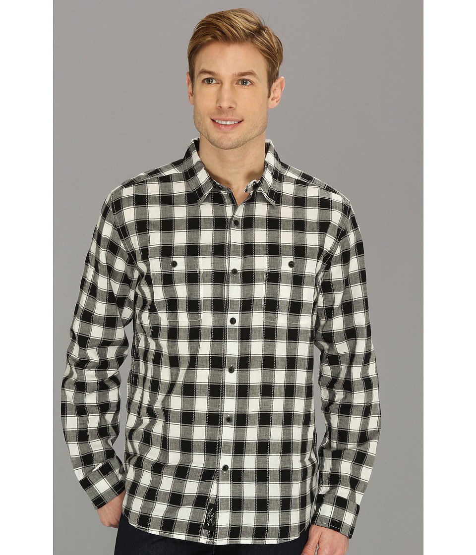 Lucky Brand Barmouth Plaid 2 Pocket Mens Long Sleeve Button Up (Black)