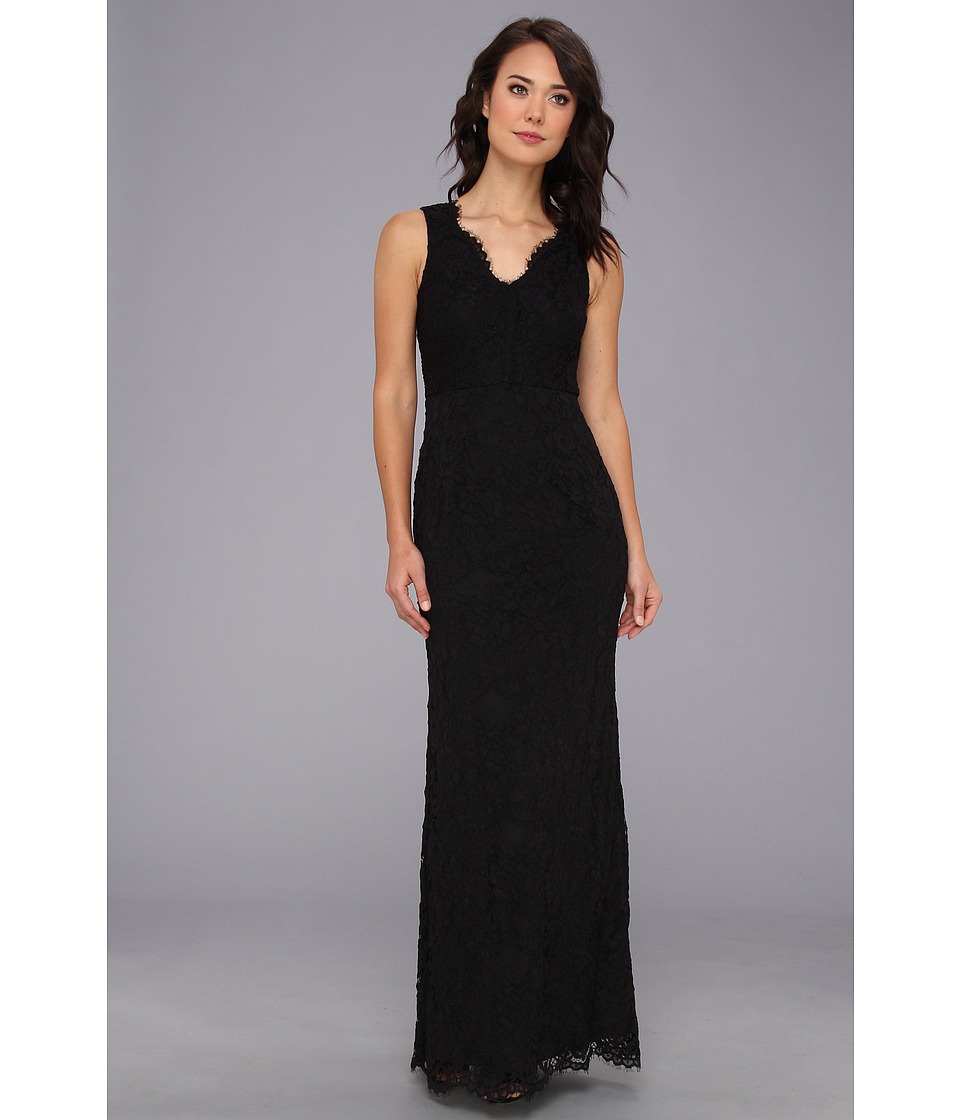 Adrianna Papell Sleeveless V Neck Lace Gown Womens Dress (Black)