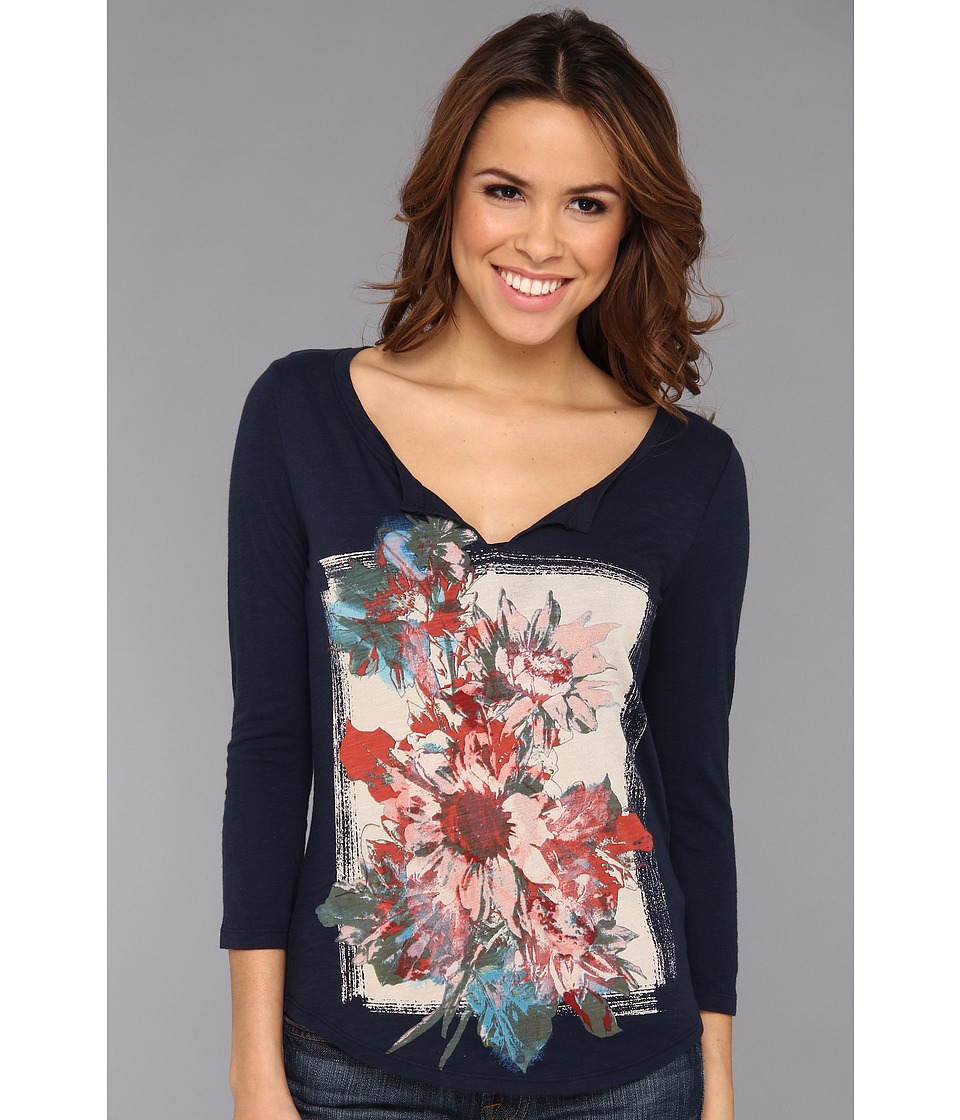 Lucky Brand Abstract Floral Tee Womens T Shirt (Navy)