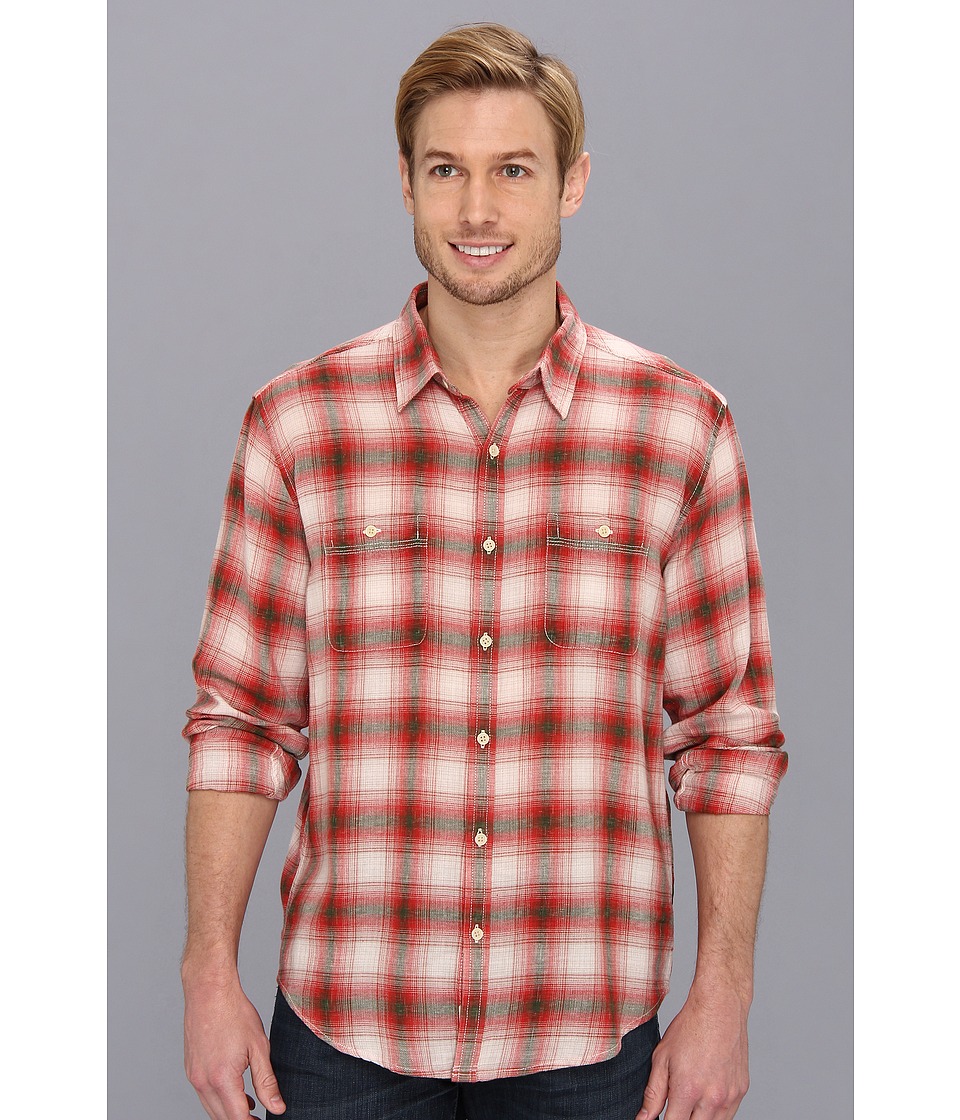 Lucky Brand Southwood Plaid 2 Pocket Mens Long Sleeve Button Up (Red)