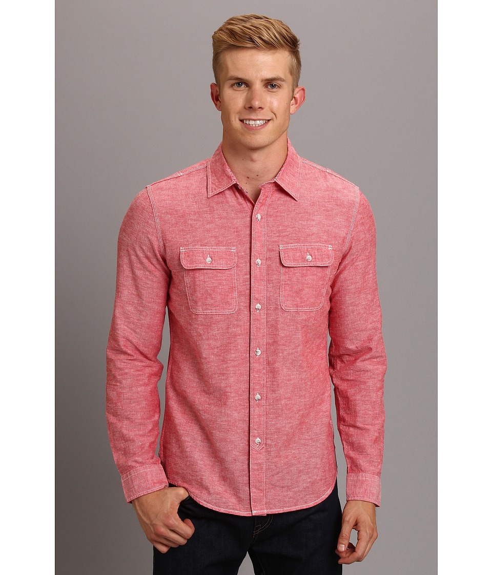 Fresh Brand Cotton Updated Workwear Long Sleeve Shirt Mens Long Sleeve Button Up (Red)