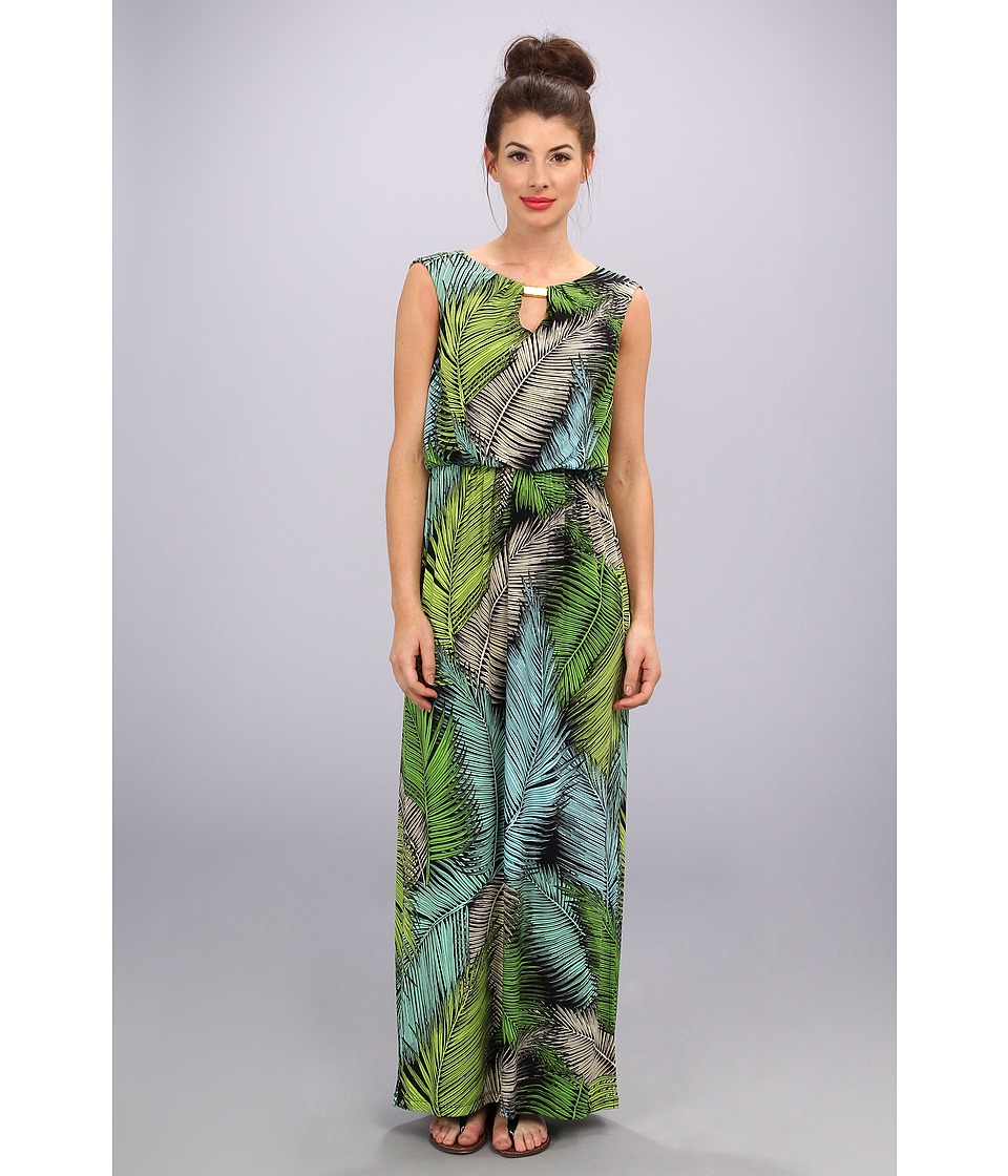 London Times Printed Blouson Maxi Dress Womens Dress (Green)