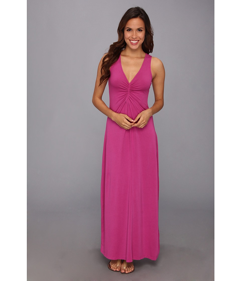 Mod o doc Cotton Modal Spandex Jersey Shirred Front V Neck Maxi Dress Womens Dress (Pink)