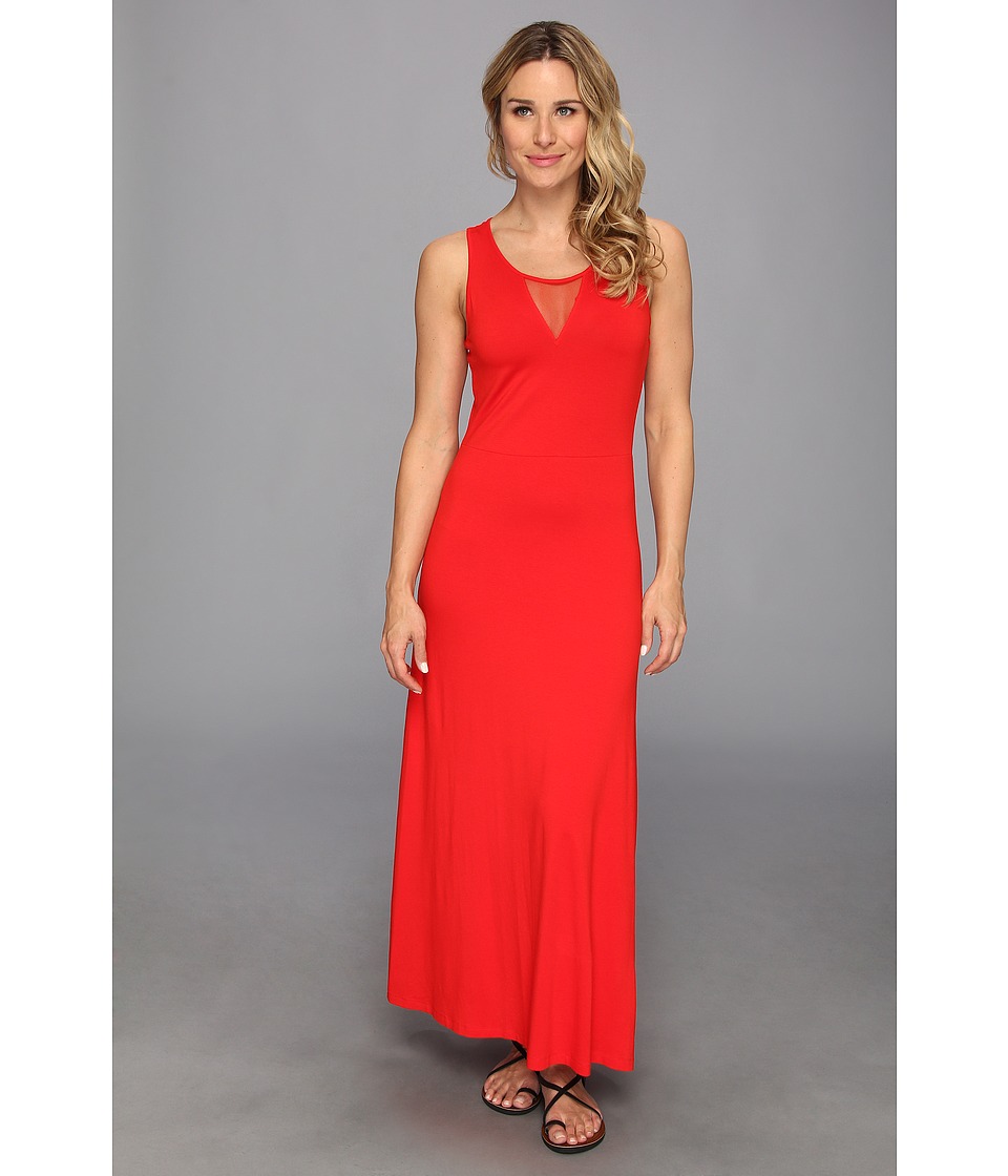 Vince Camuto S/L Maxi Dress w/ Mesh Inset Womens Dress (Red)