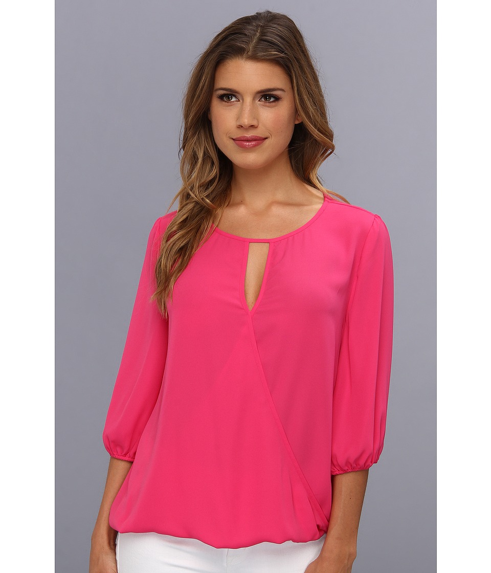 Vince Camuto Elbow Sleeve Wrap Front Blouse Womens Blouse (Pink)