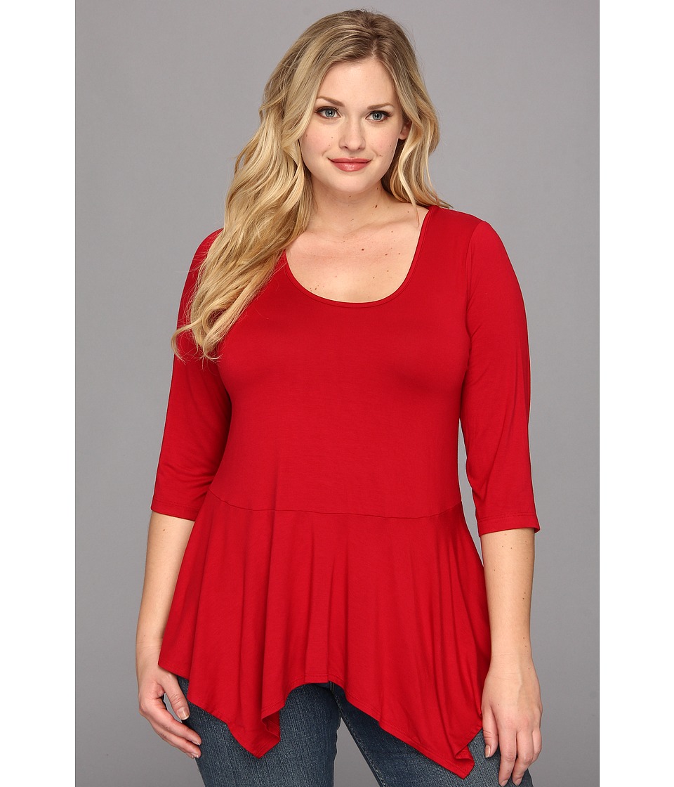 Karen Kane Plus Size 3/4 Sleeve Peplum Top Womens Blouse (Red)