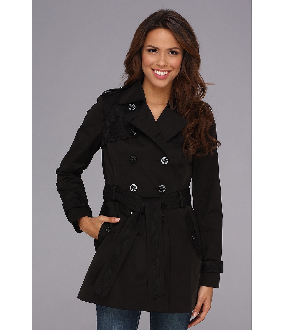 Jessica Simpson Lace Trim Trench Coat JOFMC619 Womens Coat (Black)