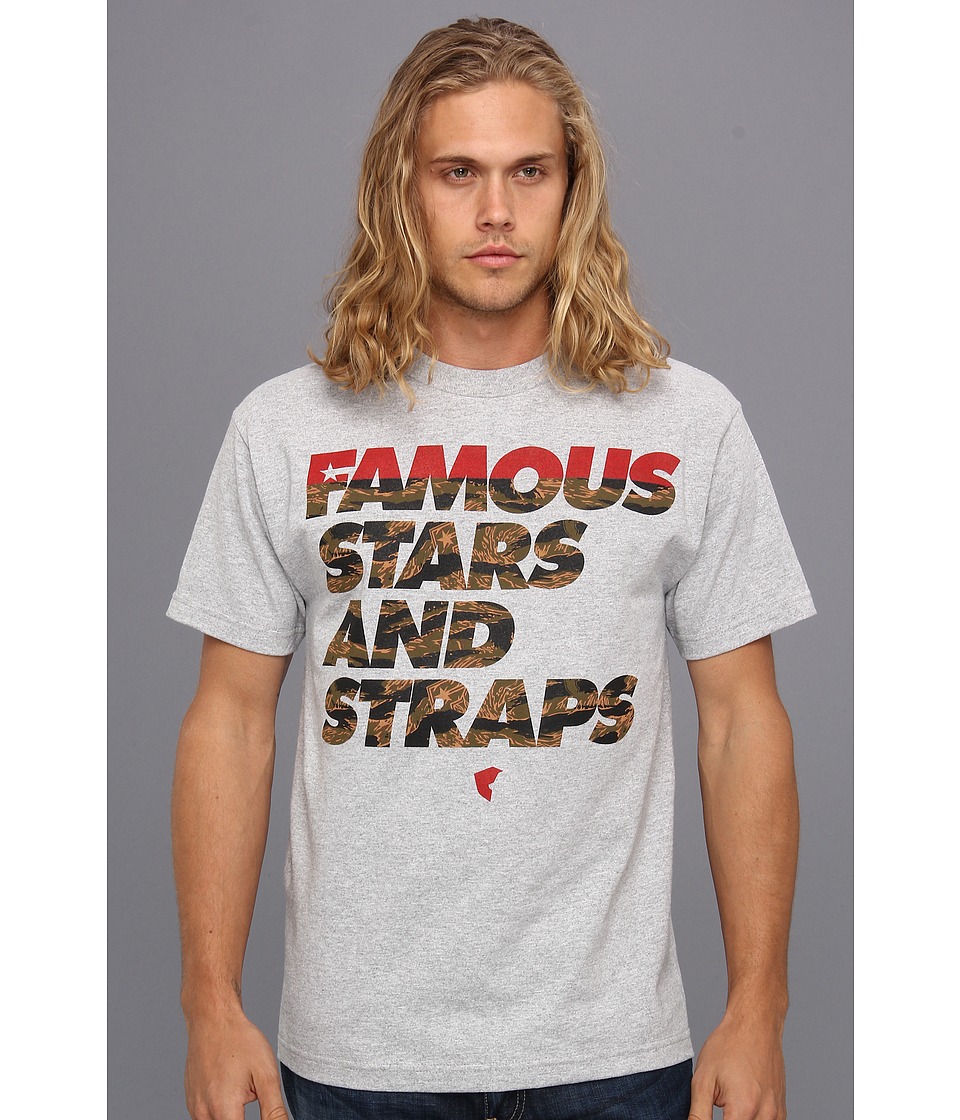 Famous Stars & Straps Tiger Text Mens Tee Mens Short Sleeve Pullover (Gray)
