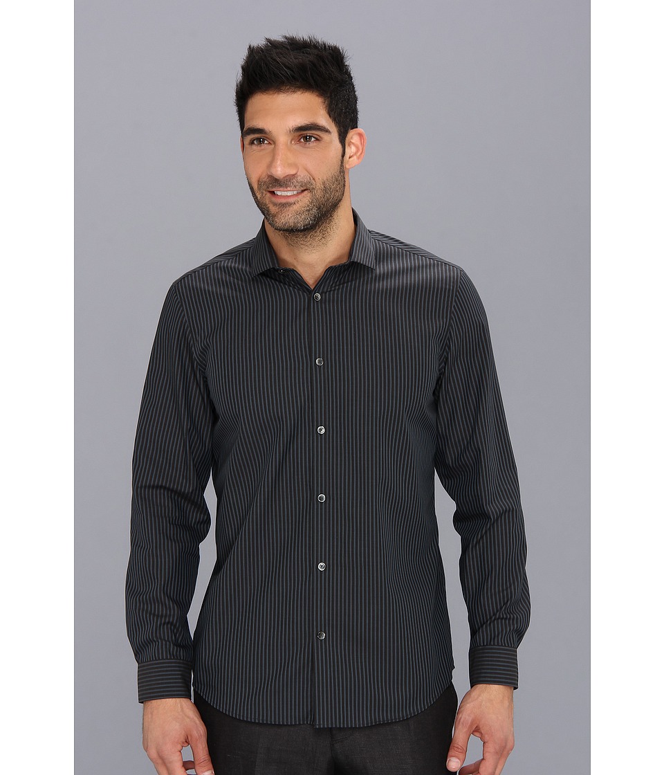 Calvin Klein L/S Yarn Dyed On End Stripe Shirt Mens Long Sleeve Button Up (Black)