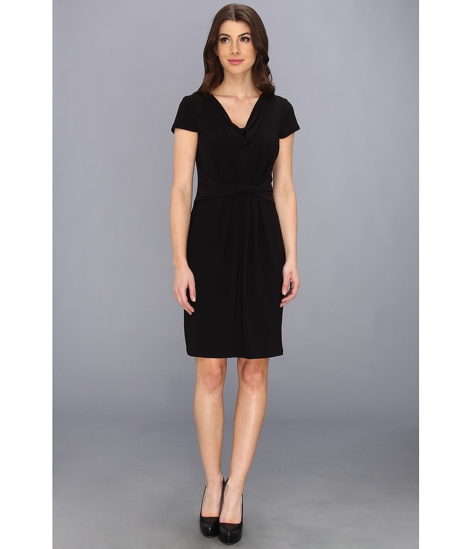 Ellen Tracy S/S Cowl Neck Crepe Dress Womens Dress (Black)