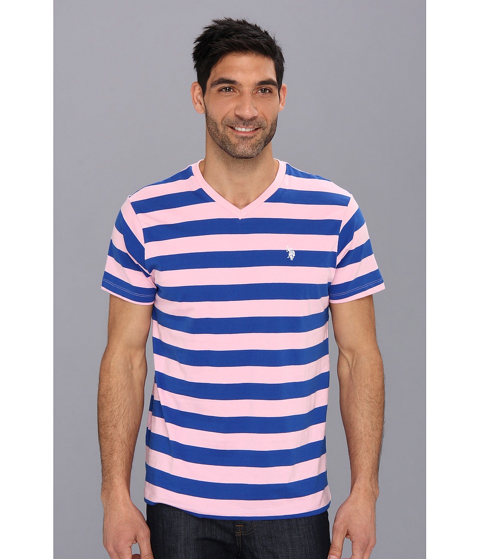 U.S. Polo Assn Medium Stripe V Neck T Shirt Mens T Shirt (Blue)
