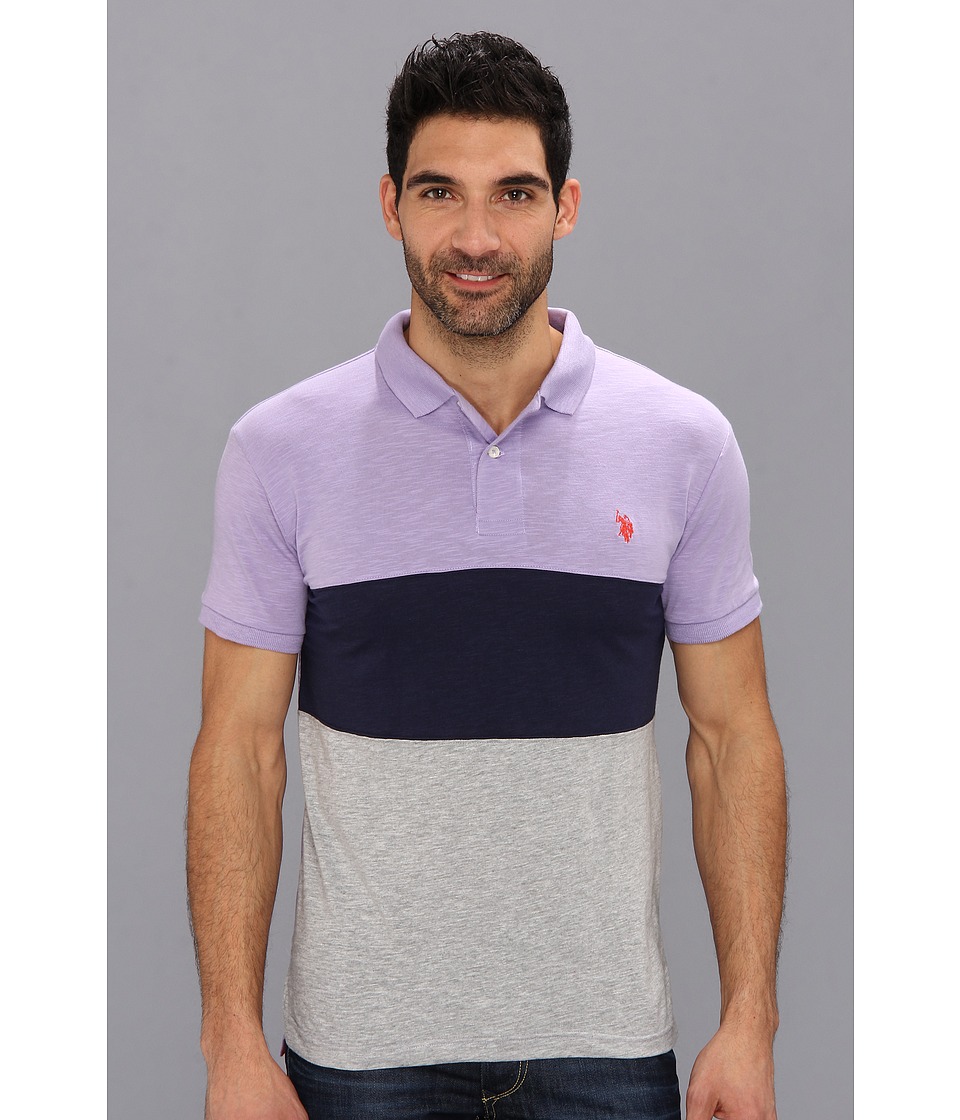 U.S. Polo Assn Wide Stripe Slub Polo Mens Short Sleeve Knit (Purple)