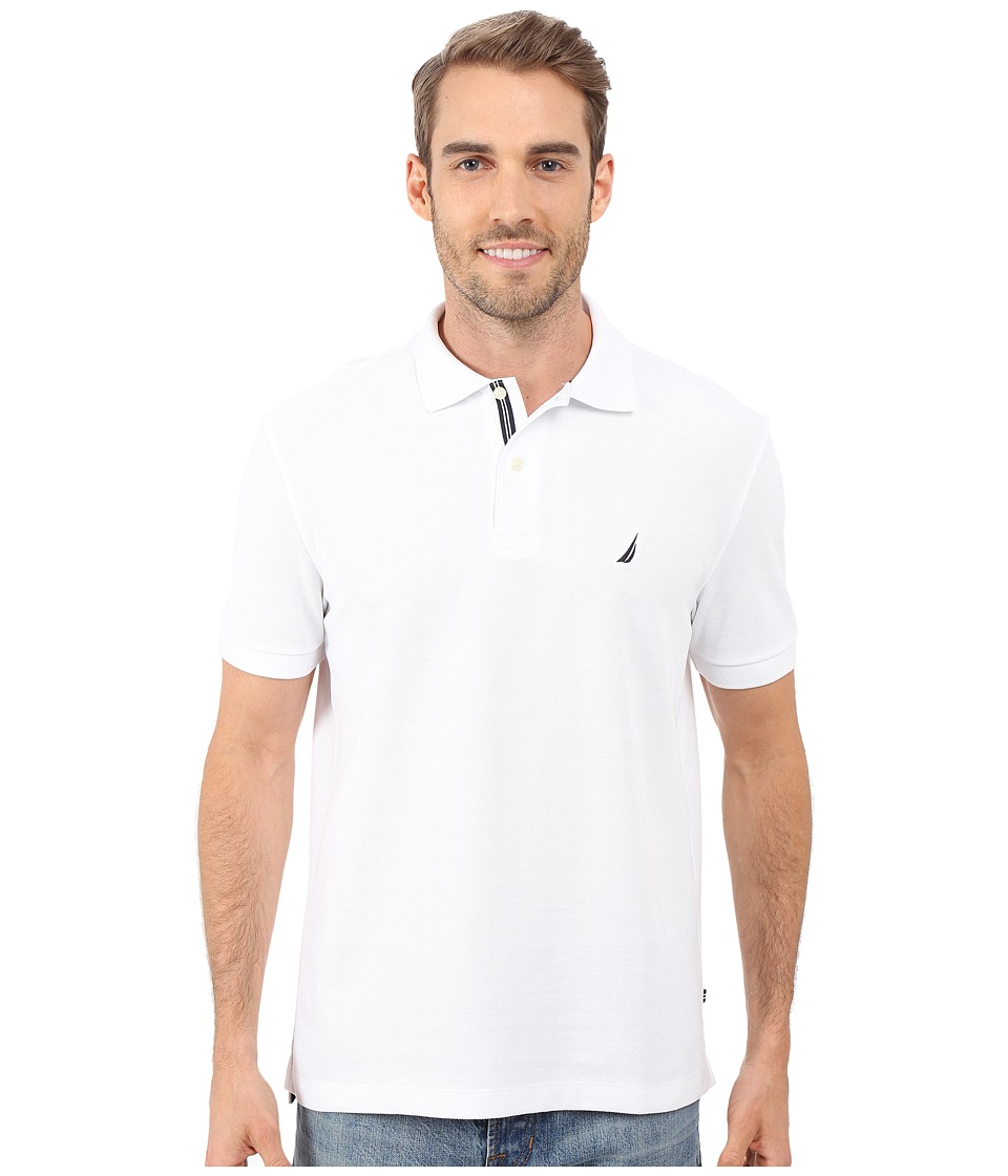 Nautica S/S Solid Polo With Tape Mens Short Sleeve Pullover (White)
