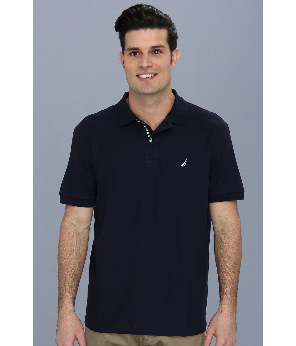 Nautica S/S Solid Polo With Tape Mens Short Sleeve Pullover (Navy)