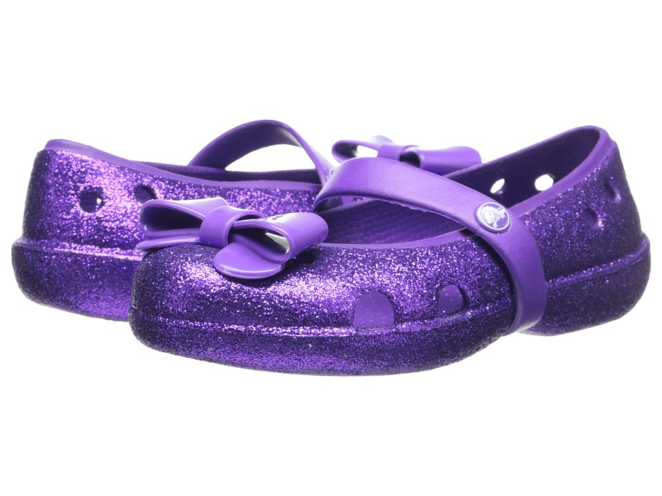 Crocs Kids Keeley Flat Bow Charm Hi Glitter (Toddler/Little Kid) (Neon Purple/Neon Purple) Girls Shoes