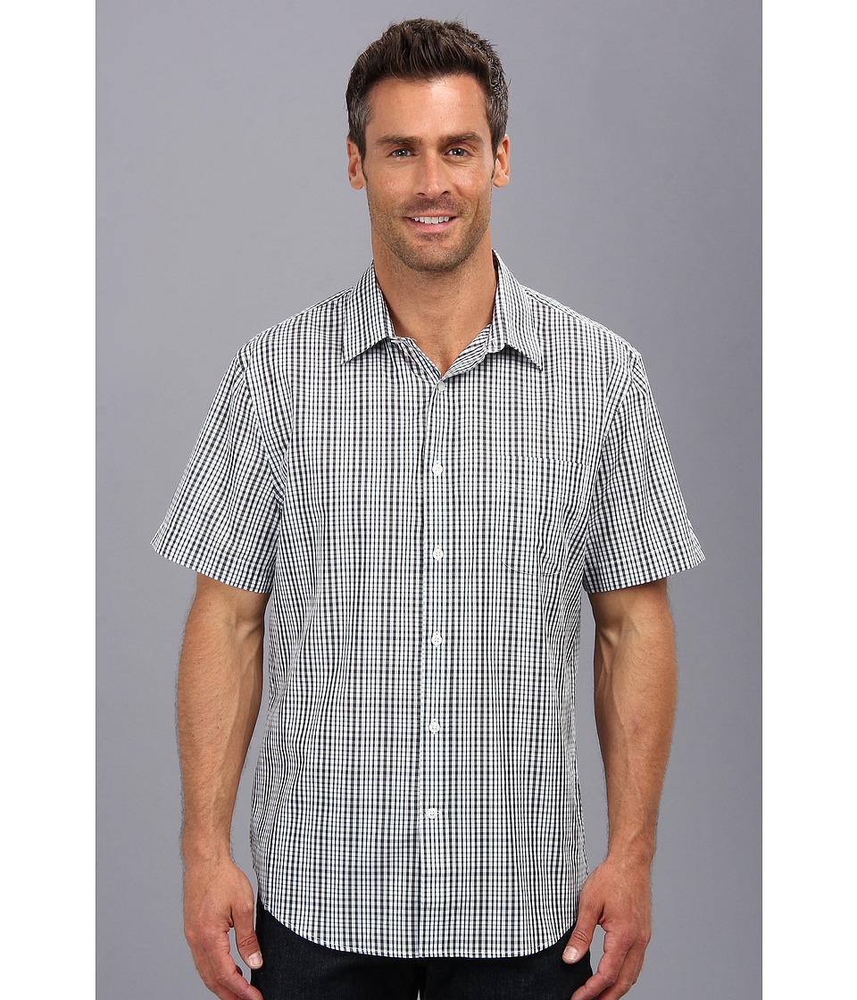Perry Ellis S/S Uneven Plaid Shirt Mens Short Sleeve Button Up (Black)