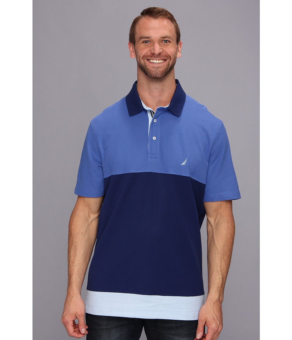 Nautica Big & Tall Big Tall S/S Color Block Polo Mens Short Sleeve Pullover (Blue)