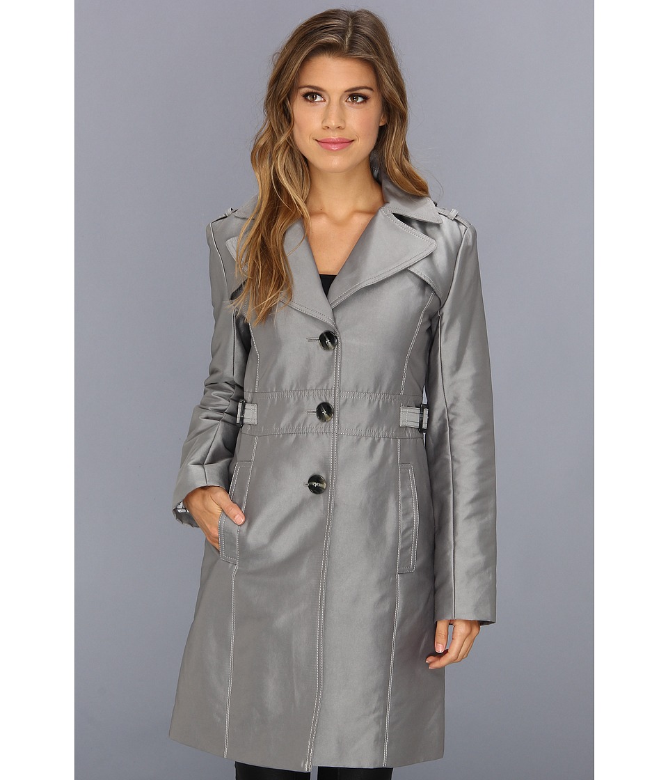 Kenneth Cole New York Button Front Walker Coat Womens Coat (Gray)