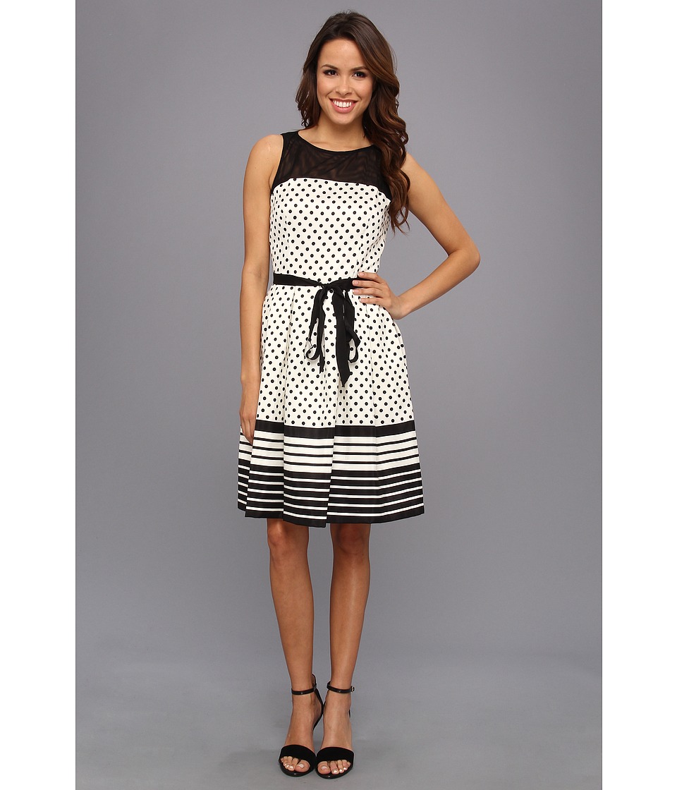 Jessica Howard Illusion Neck Dress With Pleated Skirt And Sash Belt Womens Dress (Multi)