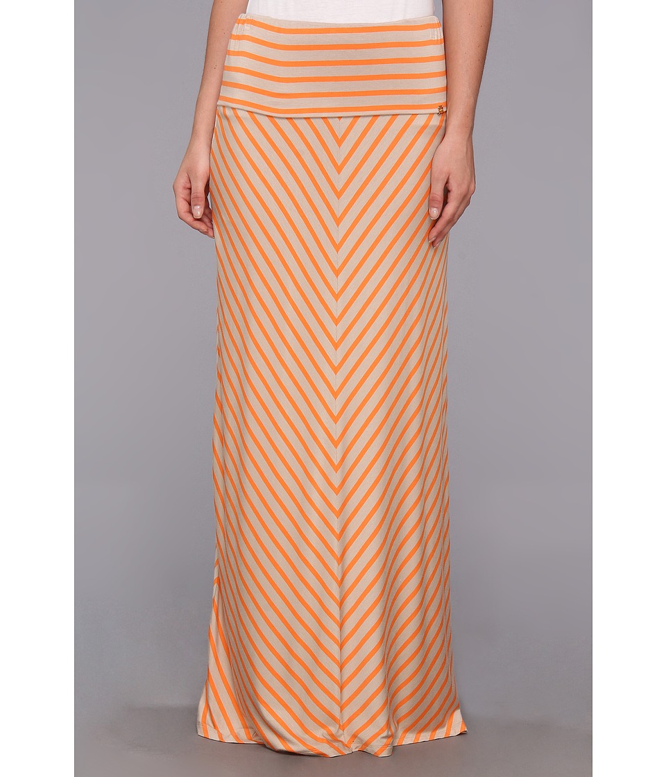 Calvin Klein Stripe Maxi Skirt Womens Skirt (Orange)