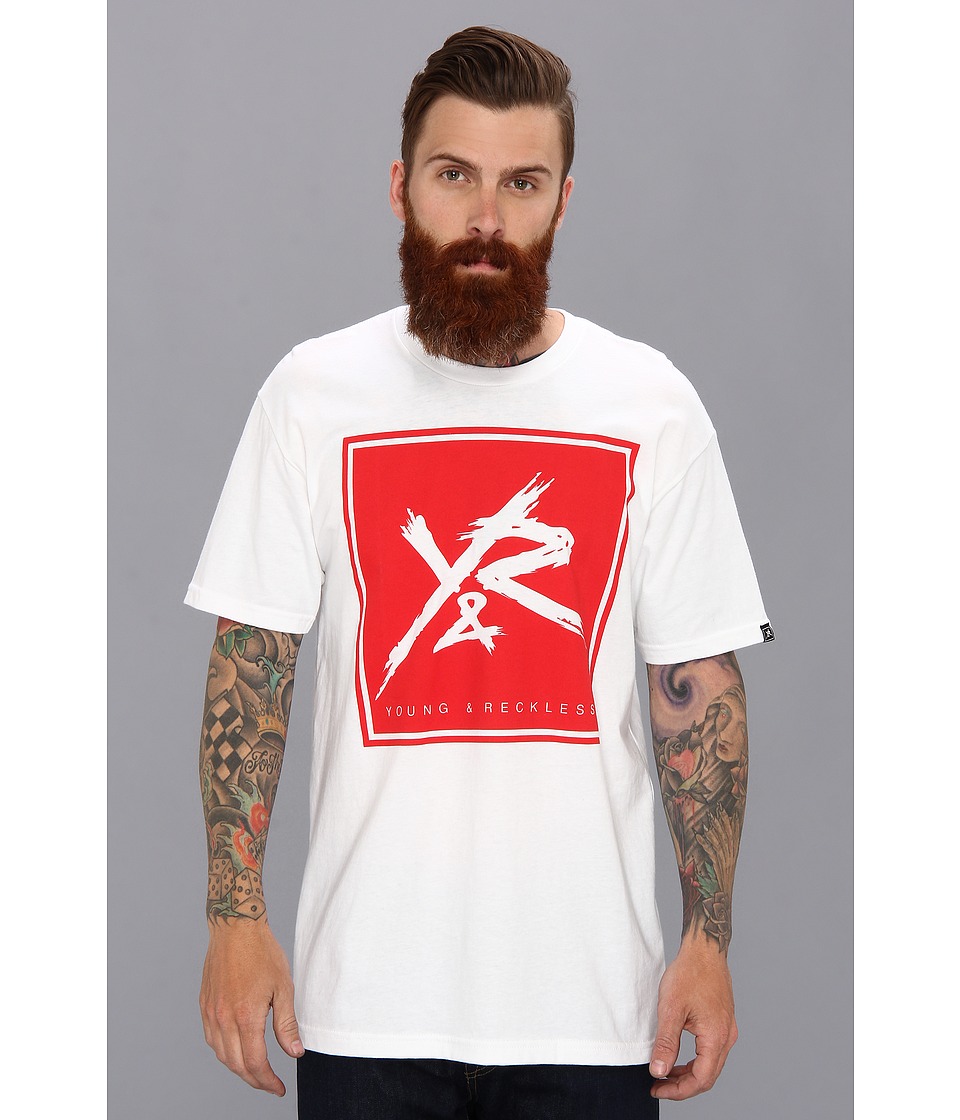 Young & Reckless Box Logo Fill Tee Mens Short Sleeve Pullover (White)