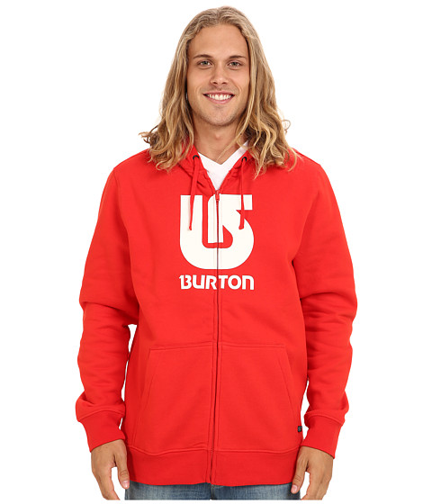 burton logo vertical full zip hoodie (fiery red) mens fleece
