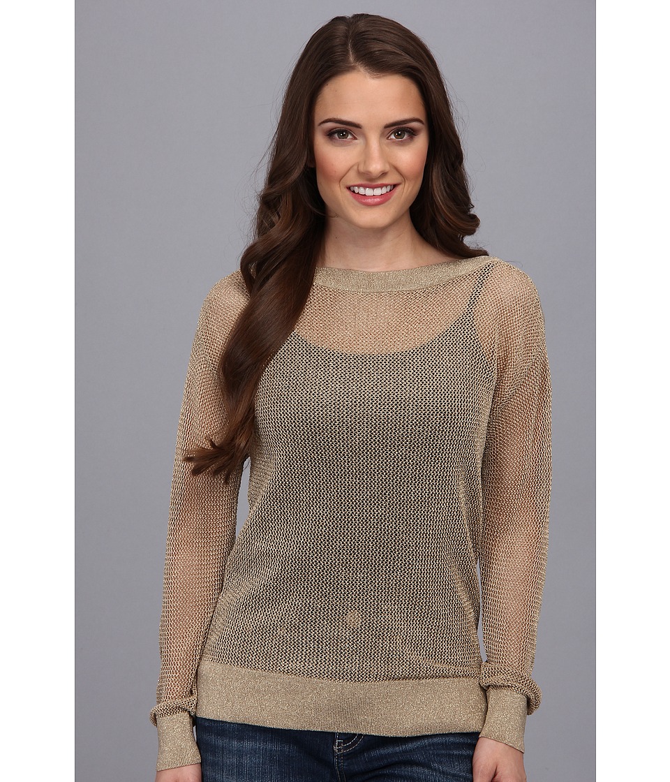 MICHAEL Michael Kors Petite L/S Boatneck Lurex Sweater Womens Sweater (Khaki)