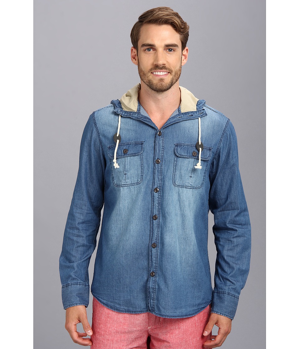 Sovereign Code Donny L/S Hooded Shirt Jacket Mens Long Sleeve Button Up (Blue)