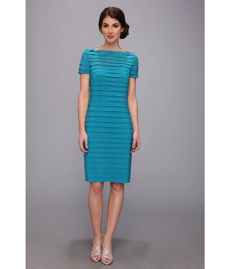 Adrianna Papell Partial Tuck Dress w/ Short Sleeve Womens Dress (Blue)