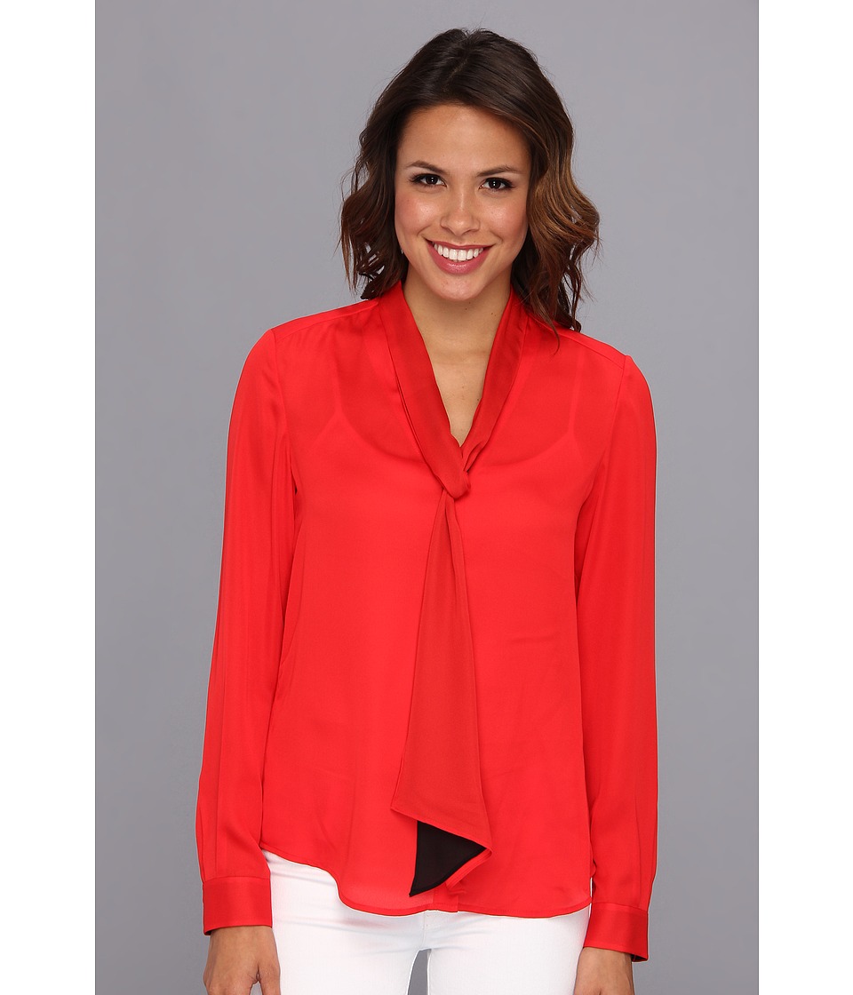 Anne Klein L/S Tie Neck Blouse Womens Blouse (Red)