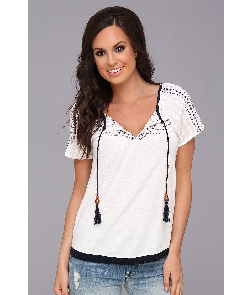 Lucky Brand Ruthie Embroidered Top Womens T Shirt (White)