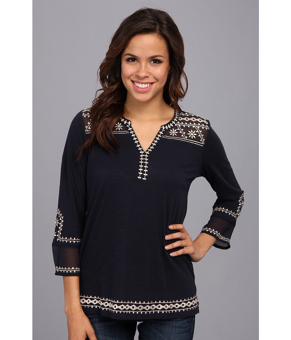 Lucky Brand Kiana Embroidered Tunic Womens Blouse (Navy)