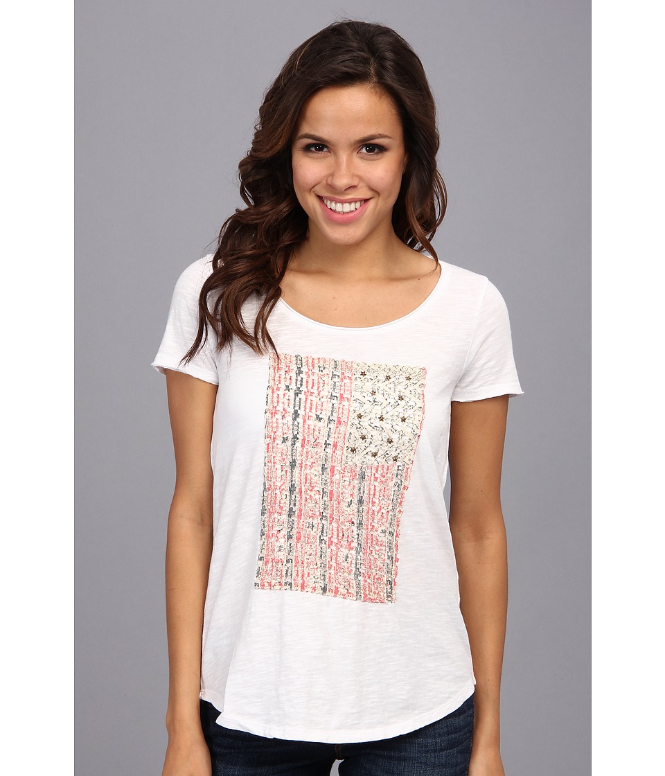 Lucky Brand Embellished Flag Tee Womens T Shirt (White)