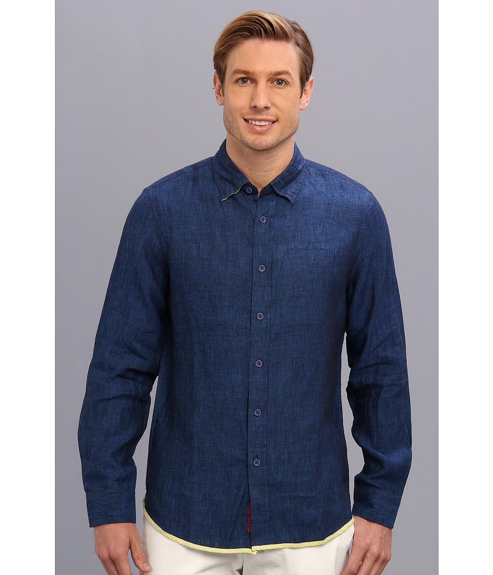Report Collection L/S Solid Linen Shirt Mens Long Sleeve Button Up (Navy)
