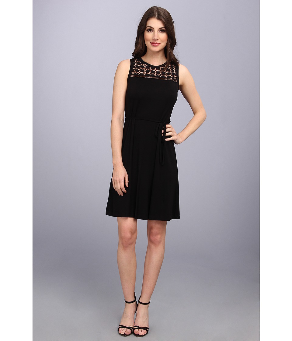 Calvin Klein Sleeveless Tie Belt Dress Womens Dress (Black)